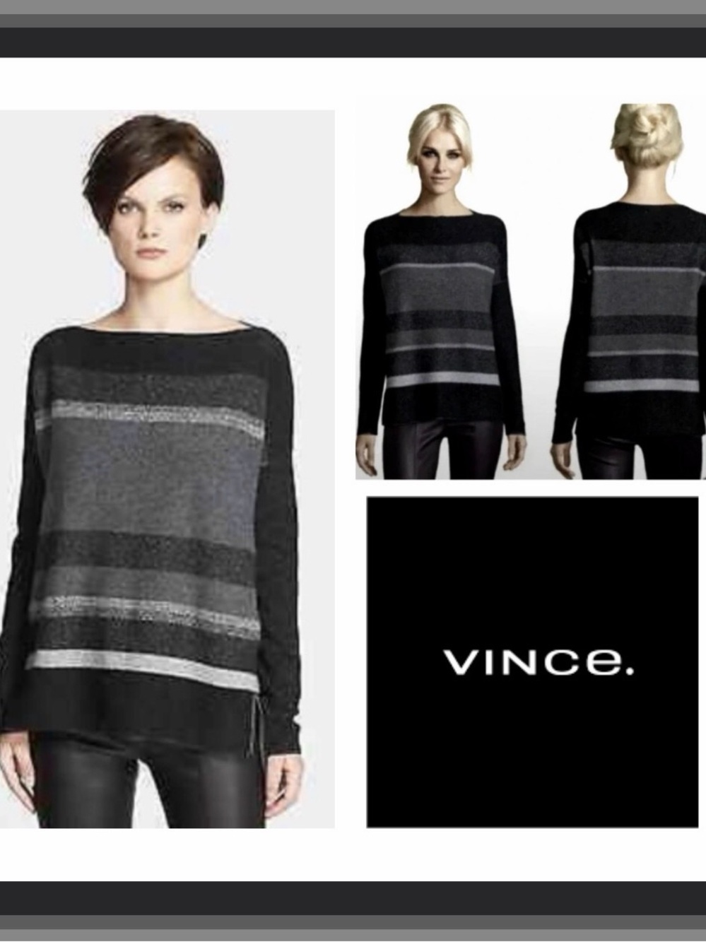 Vince Cashmere/Wool Blend Boatneck Striped Sweater Size S